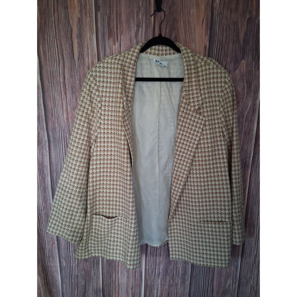 Lady Devon vintage neutral houndstooth blazer jacket womans size 26